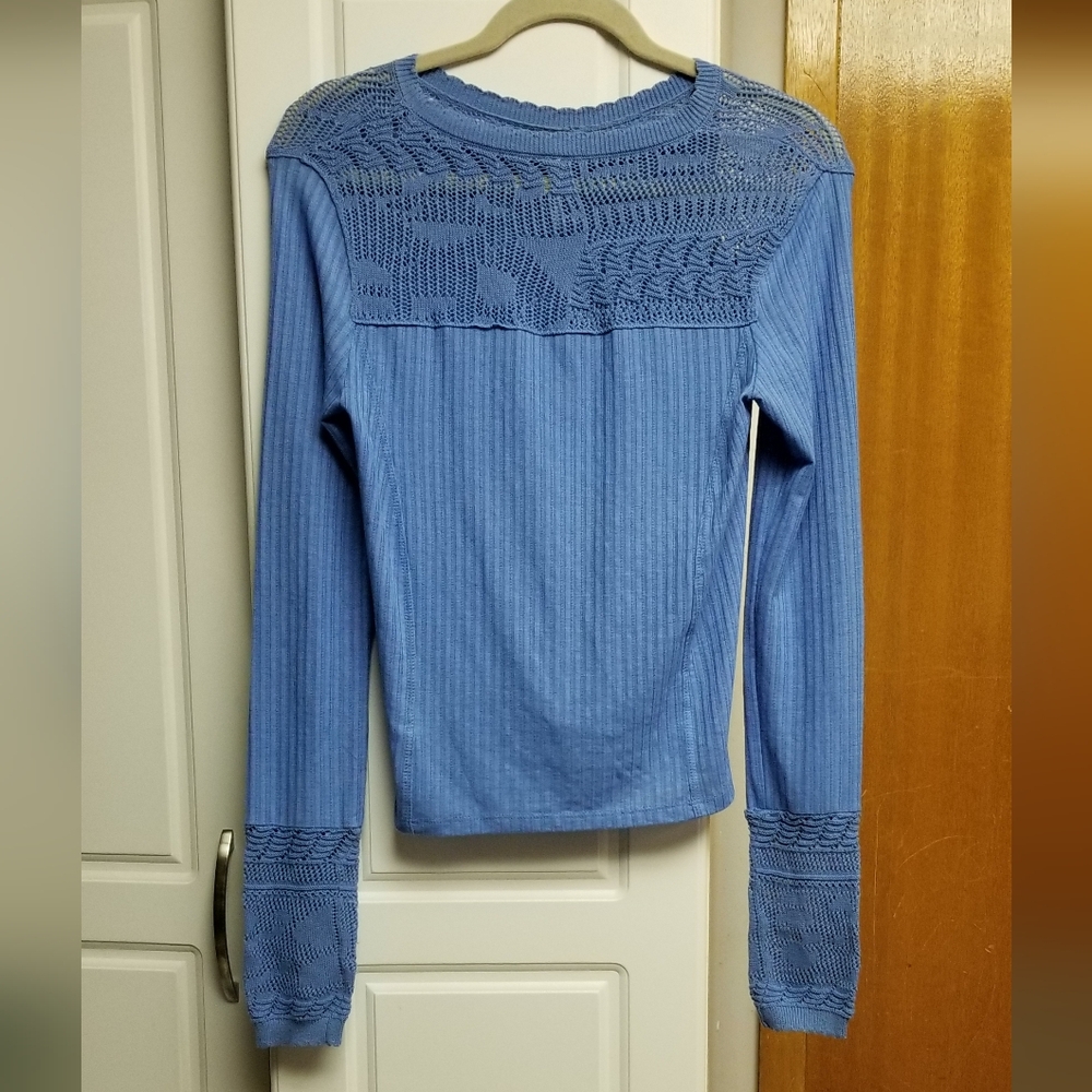 🍭🚨Free People Colette top - ribbed crochet knit long sleeved - Picture 3 of 6
